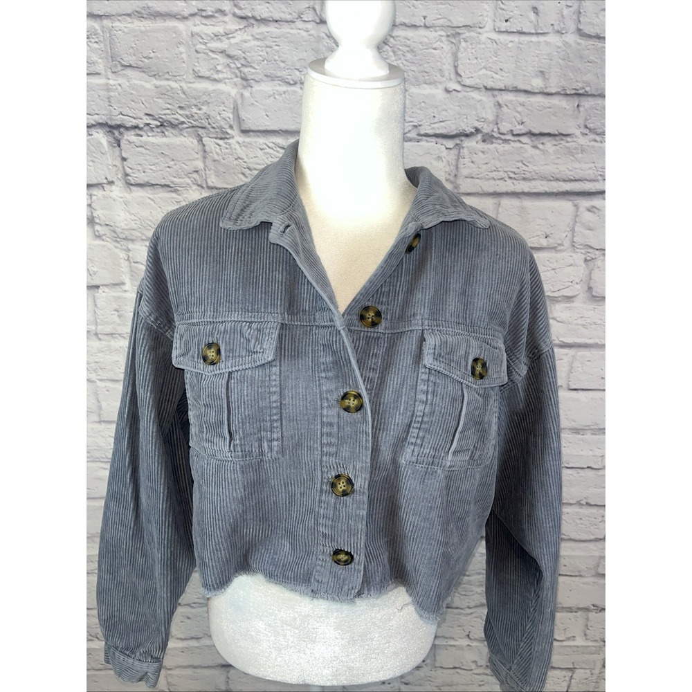 Cotton On Dusty Blue Y2K Streetwear Cropped Corduroy Casual Shacket Size 6